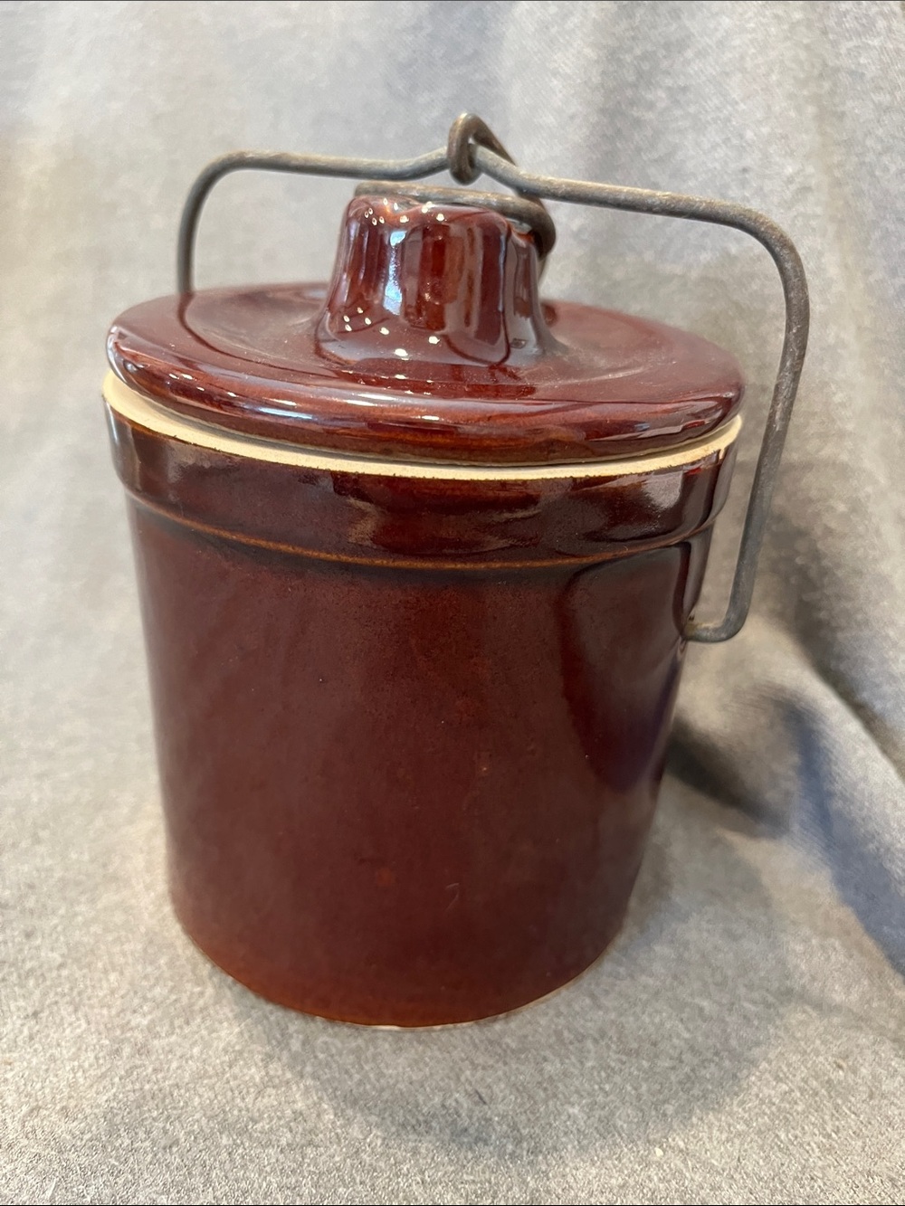 Brown Stoneware Vintage Cheese Crock